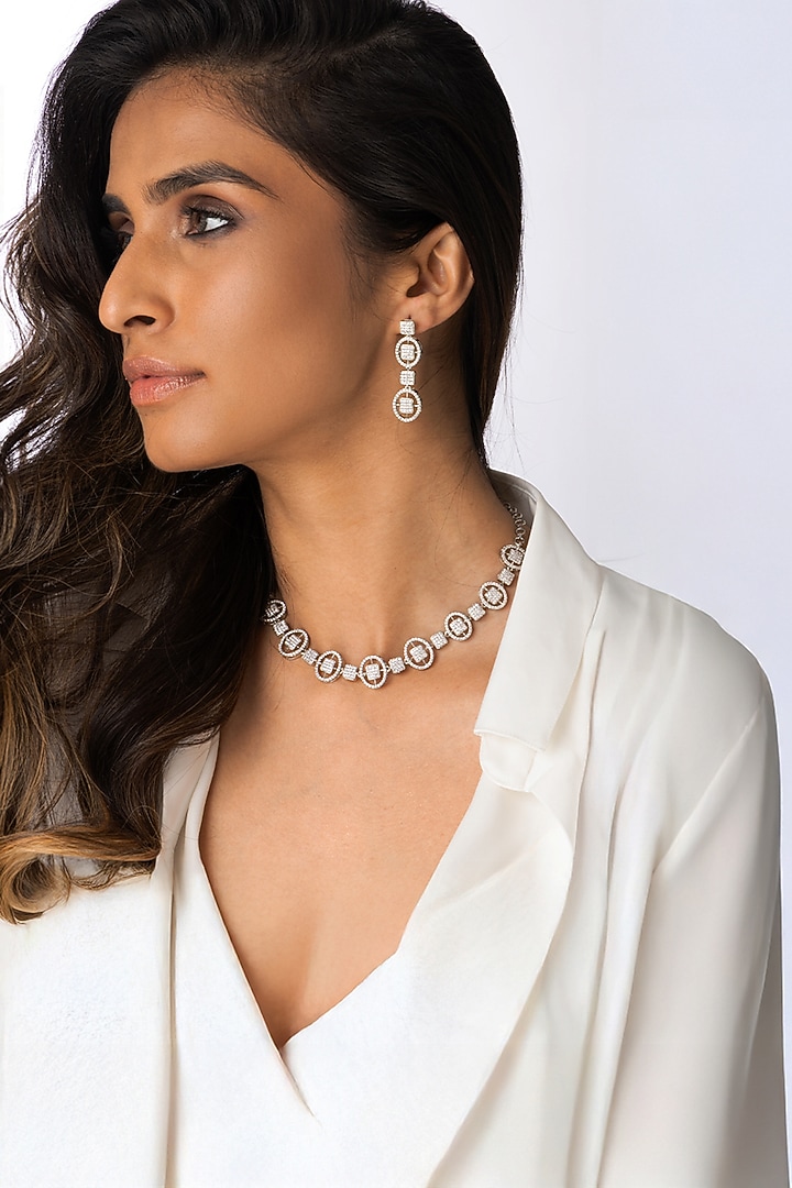 Silver Finish Gemstone Choker Necklace Set by Joules By Radhika at Pernia's Pop Up Shop