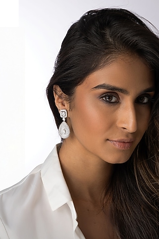 Silver Finish Pear-Shaped Drop Dangler Earrings by Joules By Radhika