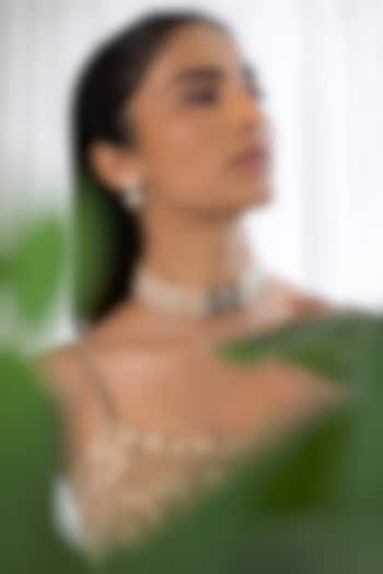 Gold Finish Green Stone Choker Necklace Set by Joules By Radhika at Pernia's Pop Up Shop