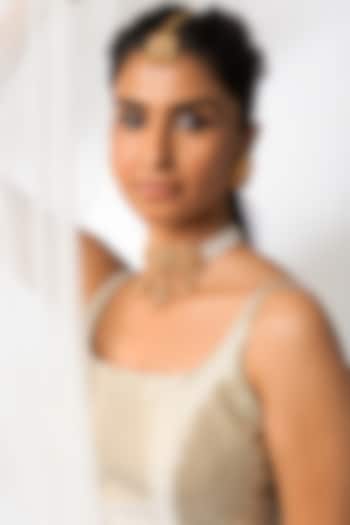 Gold Finish Heirloom Choker Necklace Set by Joules By Radhika at Pernia's Pop Up Shop