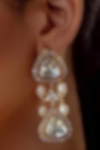 Gold Plated Hydro Polki & Pearl Dangler Earrings by Joules By Radhika at Pernia's Pop Up Shop