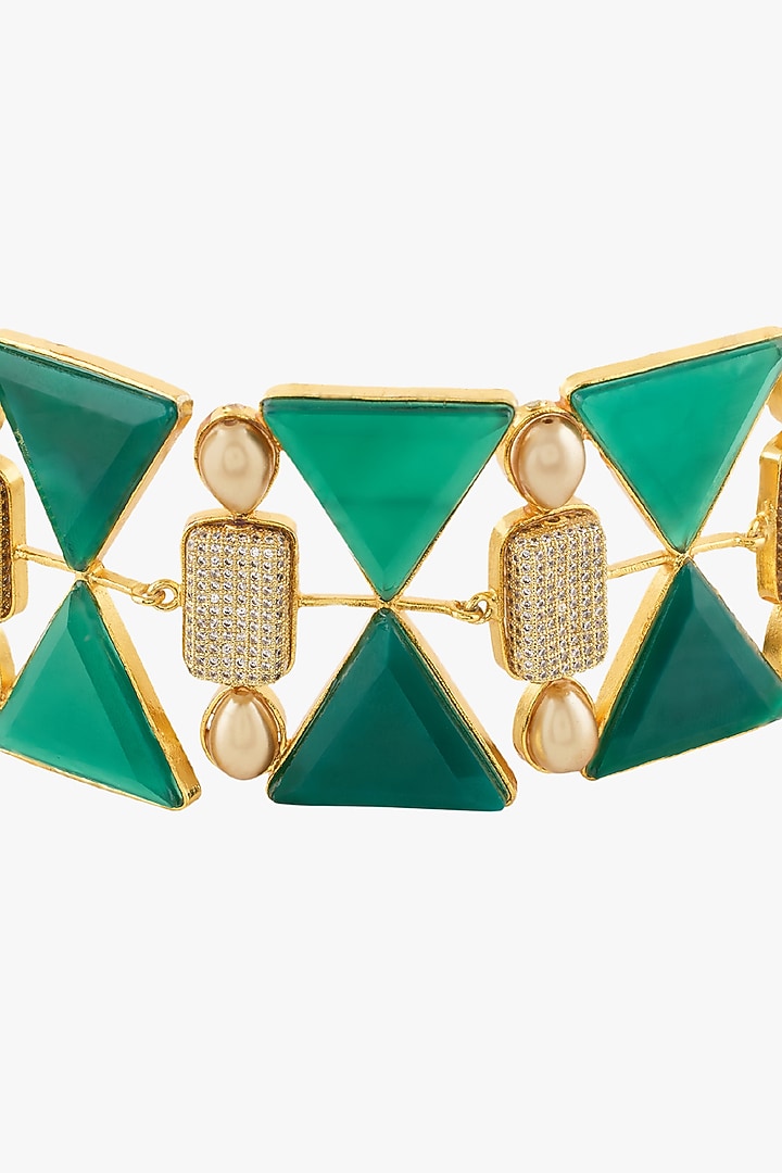 Gold Finish Green Agate Stone Choker Necklace by Joules By Radhika at Pernia's Pop Up Shop