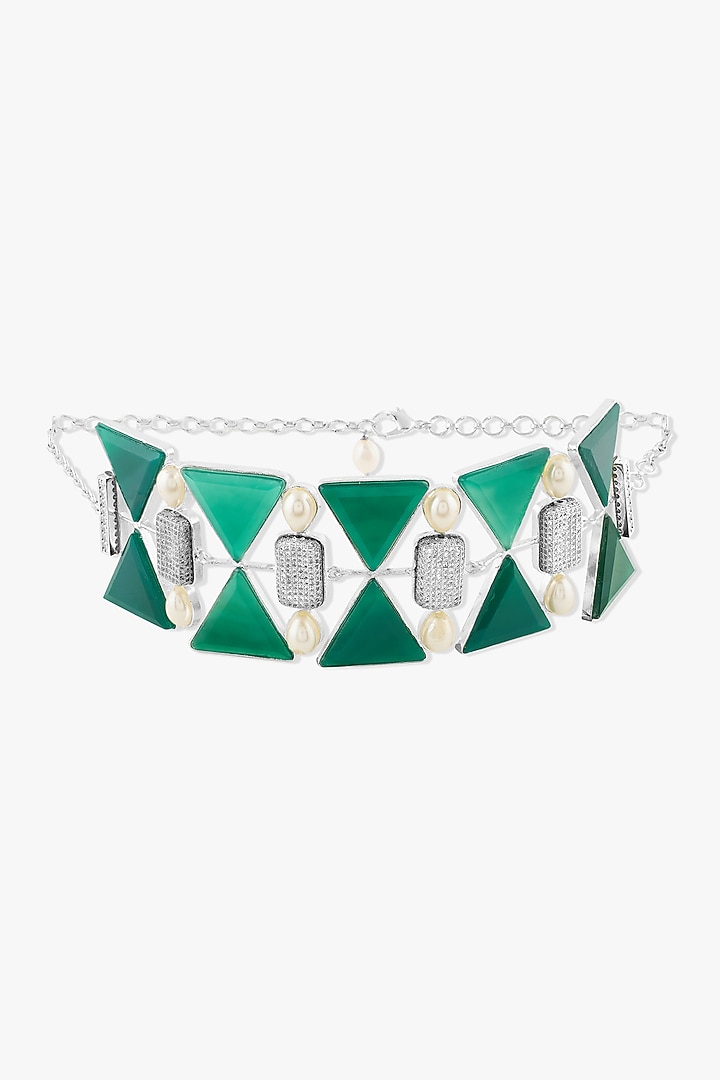 Gold Finish Green Agate Stone Choker Necklace by Joules By Radhika at Pernia's Pop Up Shop