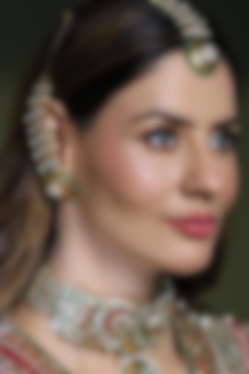 Gold Finish Kundan Polki Meenakari Earcuffs by Joules By Radhika at Pernia's Pop Up Shop