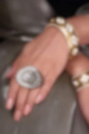 Gold Finish Kundan Polki Ring by Joules By Radhika at Pernia's Pop Up Shop