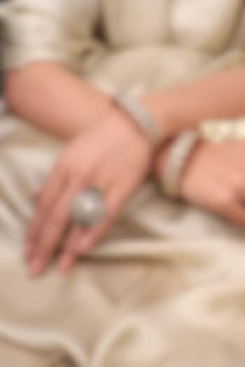 Gold Finish Kundan Polki Leaf Ring by Joules By Radhika at Pernia's Pop Up Shop