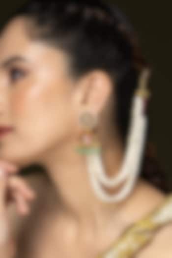 Gold Finish Pearl & Beaded Earchains by Joules By Radhika at Pernia's Pop Up Shop