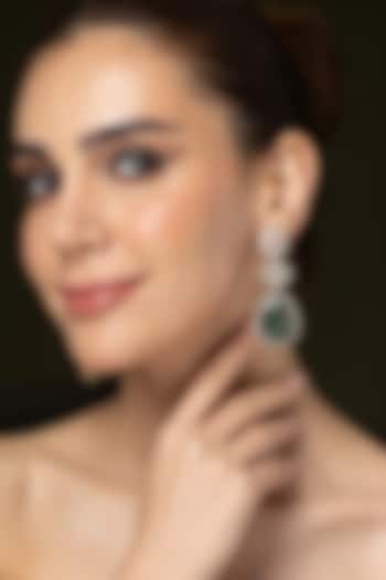 Gold Finish Green Stone & Crystal Dangler Earrings by Joules By Radhika at Pernia's Pop Up Shop