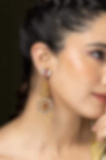 Gold Finish Pink Stone Earchains by Joules By Radhika at Pernia's Pop Up Shop