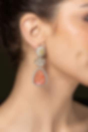 Gold Finish Reddish-Orange Stone Dangler Earrings by Joules By Radhika at Pernia's Pop Up Shop