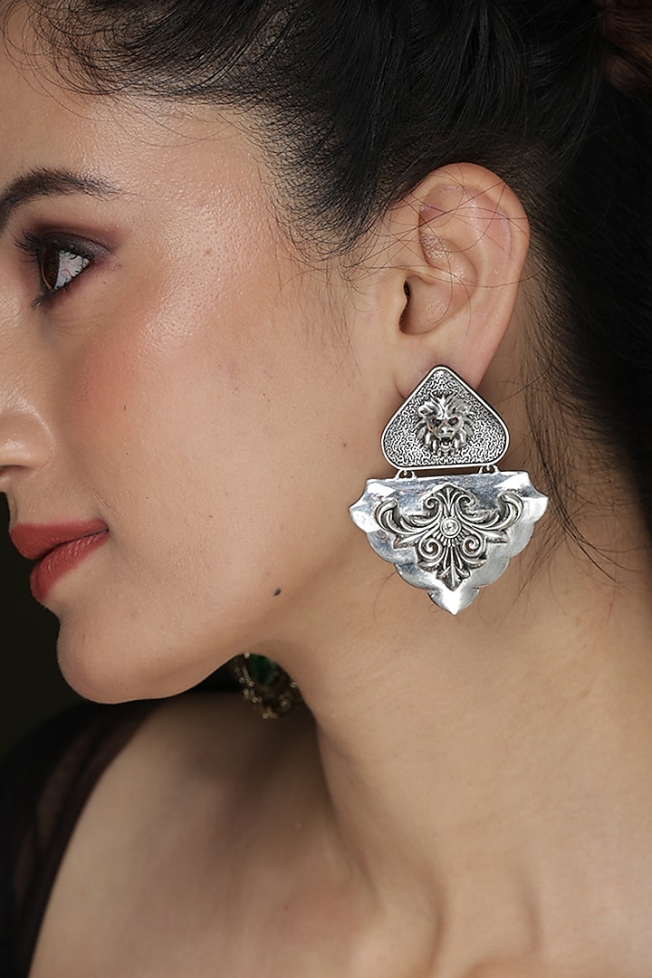 Silver Finish Metal Work Dangler Earrings by Joules By Radhika at Pernia's Pop Up Shop