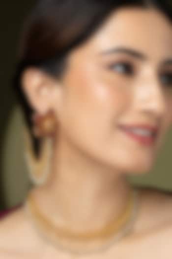 Gold Finish Pearl & Red Stone Earchains (Set Of 2) by Joules By Radhika at Pernia's Pop Up Shop