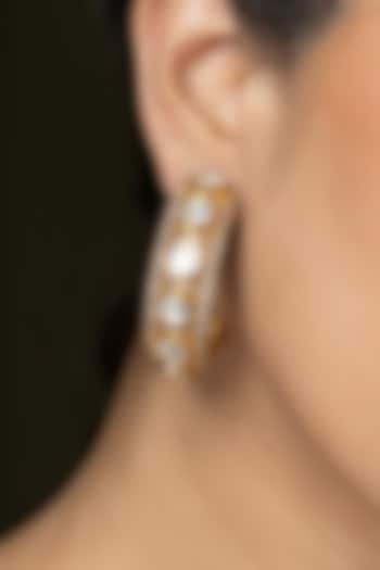 Gold Finish Uncut Stone Hoop Earrings by Joules By Radhika at Pernia's Pop Up Shop