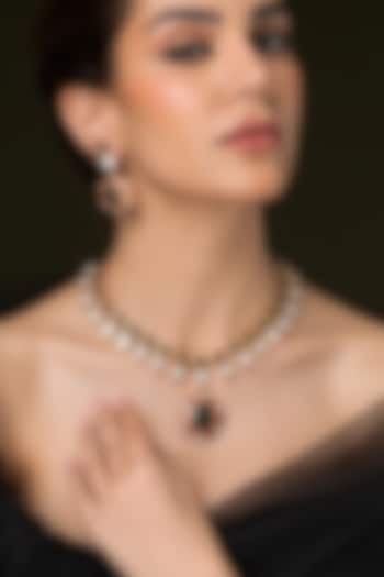 Gold Finish Gemstone Long Necklace Set by Joules By Radhika at Pernia's Pop Up Shop