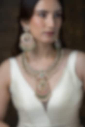 Gold Finish Peacock Feather Pendant Necklace Set by Joules By Radhika at Pernia's Pop Up Shop