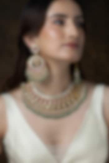 Gold Finish Gemstone & Teardrop Stone Necklace Set by Joules By Radhika at Pernia's Pop Up Shop