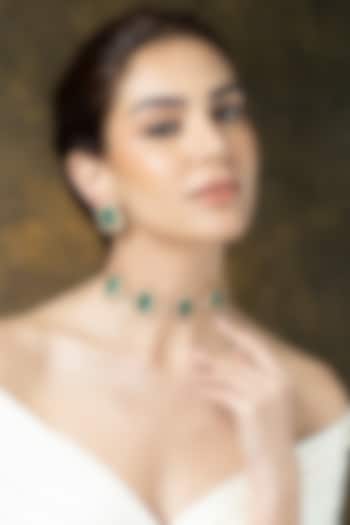 Gold Finish Green Gemstone Choker Necklace Set by Joules By Radhika at Pernia's Pop Up Shop
