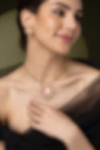 Gold Finish Blush Pink Stone Long Sunburst Pendant Necklace Set by Joules By Radhika at Pernia's Pop Up Shop