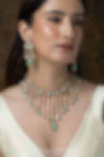 Gold Finish Green Stone Necklace Set by Joules By Radhika at Pernia's Pop Up Shop