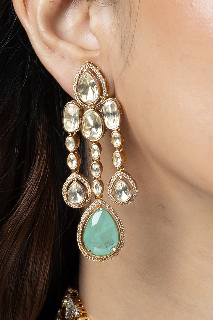 Gold Finish Green Stone Necklace Set by Joules By Radhika at Pernia's Pop Up Shop