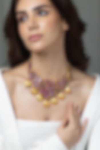 Gold Finish Pink Stone Necklace by Joules By Radhika at Pernia's Pop Up Shop