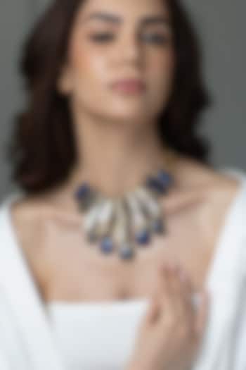 Gold Finish Stone & Pearl Drop Necklace by Joules By Radhika at Pernia's Pop Up Shop