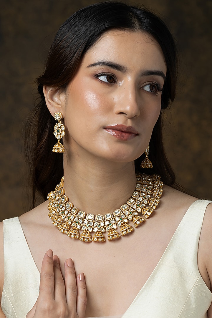 Gold Finish Brass Necklace Set by Joules By Radhika at Pernia's Pop Up Shop