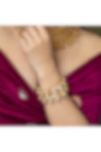 Gold Finish Kundan Polki Bangles (Set Of 2) by Joules By Radhika at Pernia's Pop Up Shop