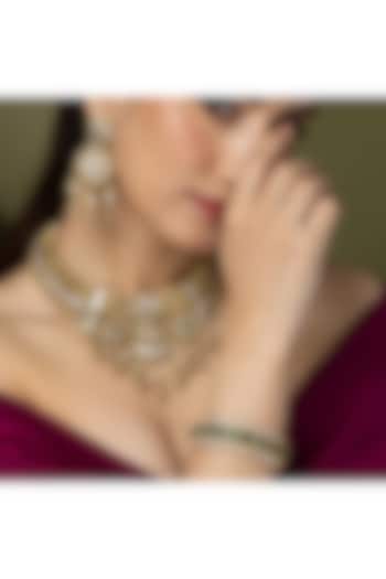 Gold Finish Square-Cut Green Stone Bangle by Joules By Radhika at Pernia's Pop Up Shop