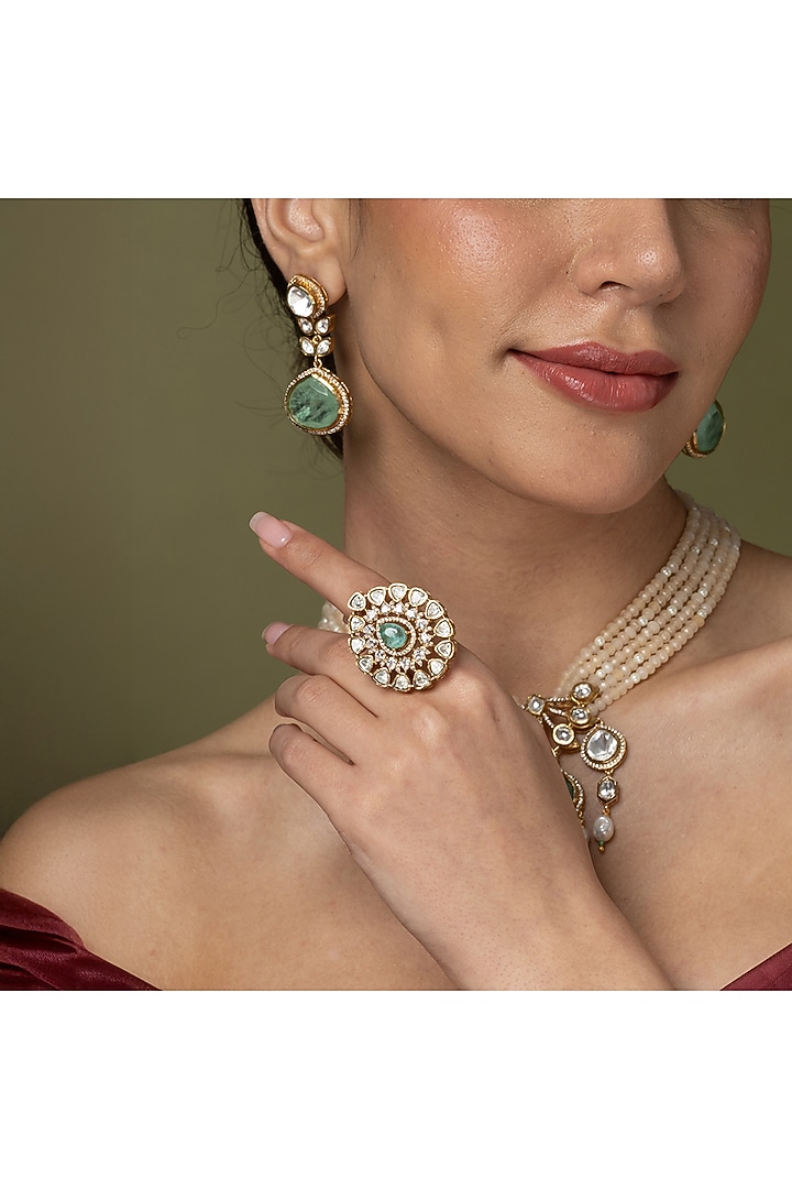 Gold Finish Pear-Cut Gemstone Ring by Joules By Radhika at Pernia's Pop Up Shop