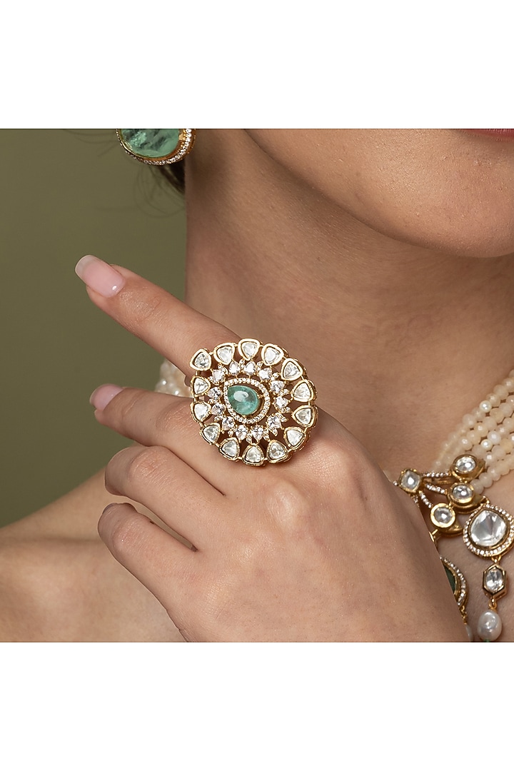 Gold Finish Pear-Cut Gemstone Ring by Joules By Radhika at Pernia's Pop Up Shop