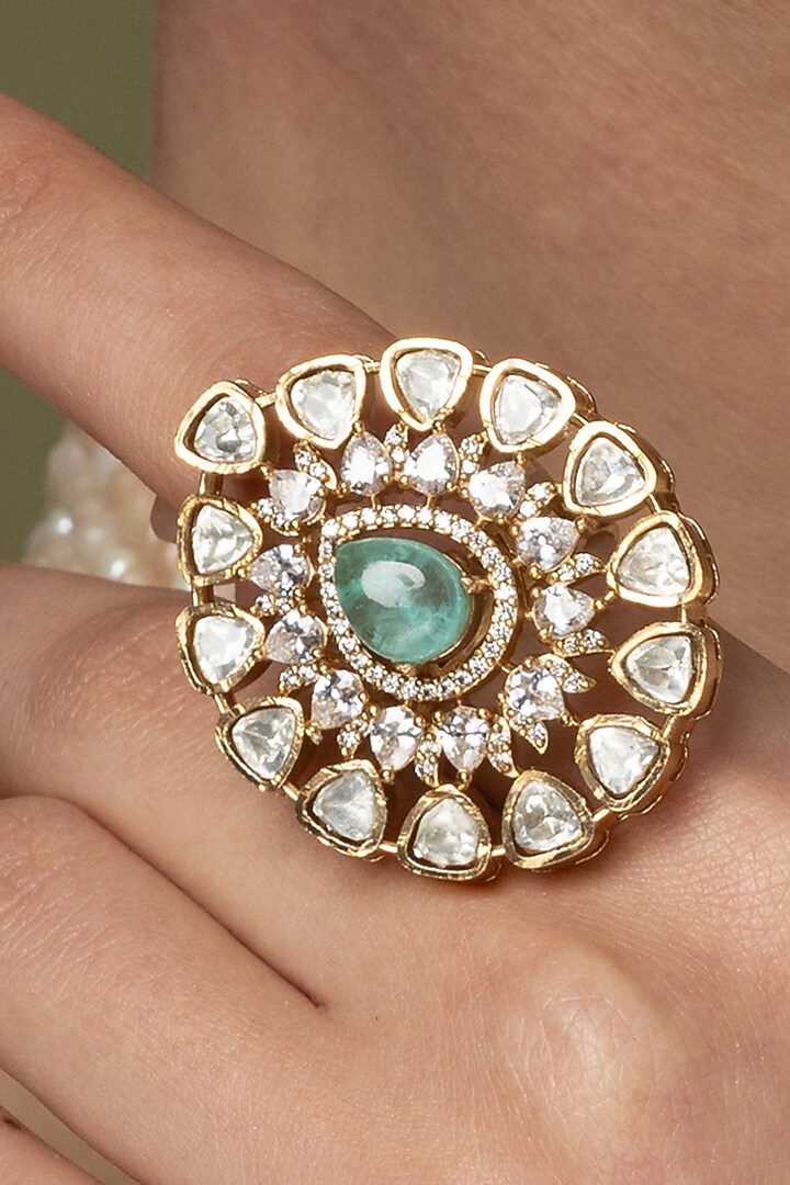 Gold Finish Pear-Cut Gemstone Ring by Joules By Radhika at Pernia's Pop Up Shop