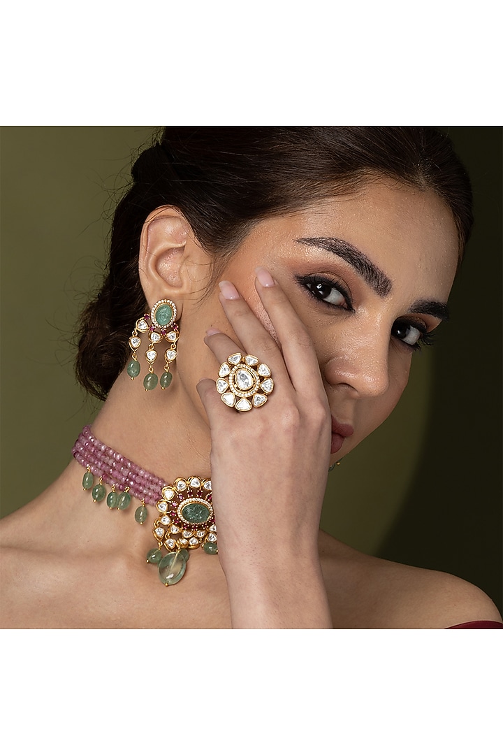 Gold Finish Diamond Floral Ring by Joules By Radhika at Pernia's Pop Up Shop