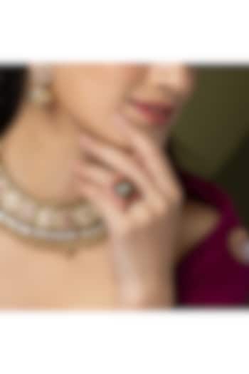 Gold Finish Labradorite Gemstone Ring by Joules By Radhika at Pernia's Pop Up Shop