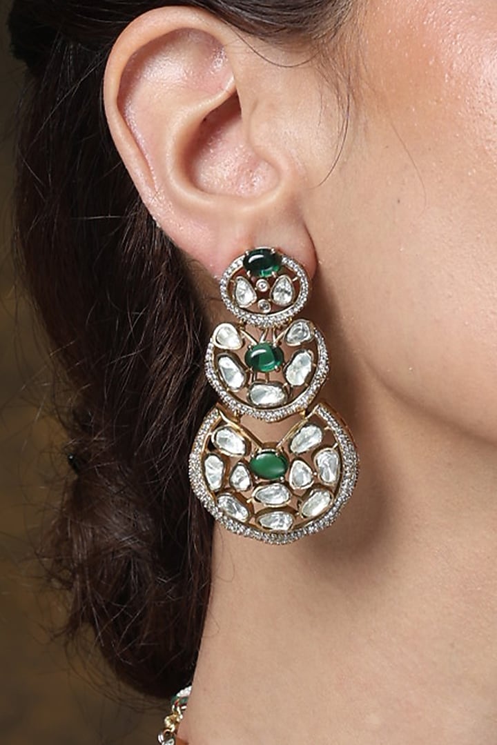 Gold Finish Emerald Green Stone Necklace Set by Joules By Radhika at Pernia's Pop Up Shop