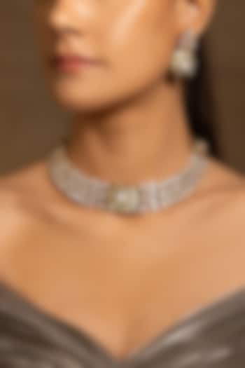 Gold Finish Green Stone Choker Necklace Set by Joules By Radhika at Pernia's Pop Up Shop