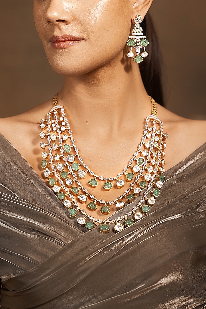 Gold Finish Layered Necklace Set by Joules By Radhika at Pernia's Pop Up Shop