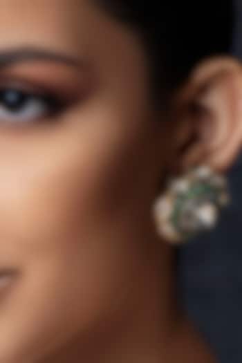 Gold Plated Hydro Polki & Green Agate Bead Stud Earrings by Joules By Radhika at Pernia's Pop Up Shop