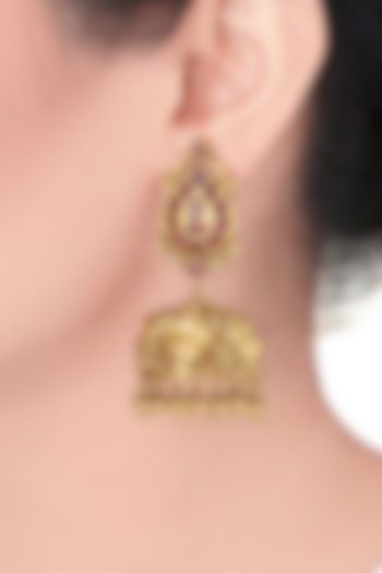 Gold Plated Emerald Earrings by Joules By Radhika