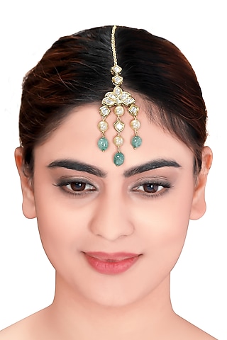 Gold Plated Polki Maang Tikka by Joules By Radhika