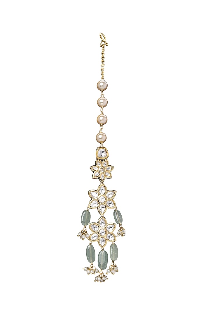Gold Plated Polki & Jade Maang Tikka by Joules By Radhika at Pernia's Pop Up Shop