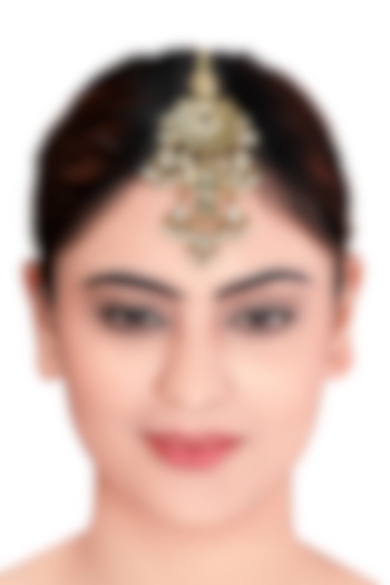 Gold Plated Polki & Pearl Maang Tikka by Joules By Radhika at Pernia's Pop Up Shop