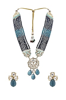Gold Plated Blue Agate Drop Necklace Set Design by Joules By Radhika at ...