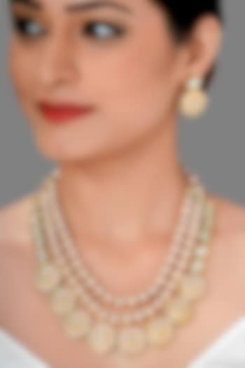 Gold Plated Meenakari Pearl Necklace Set by Joules By Radhika