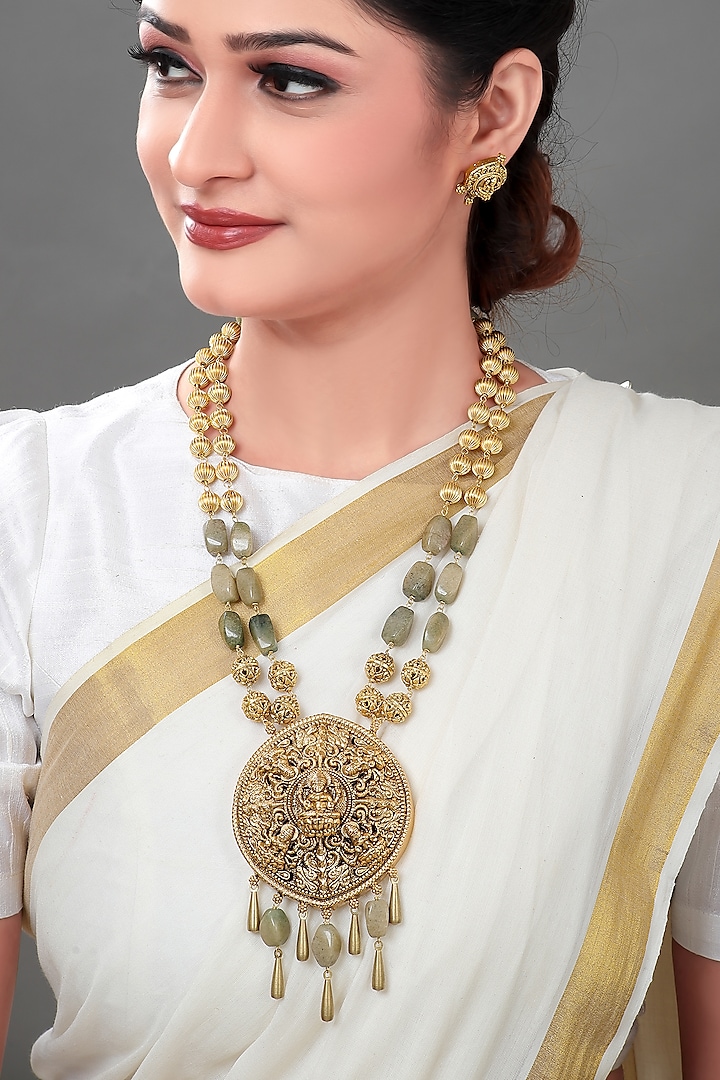 Gold Plated Beaded Pendant Necklace Set by Joules By Radhika at Pernia's Pop Up Shop