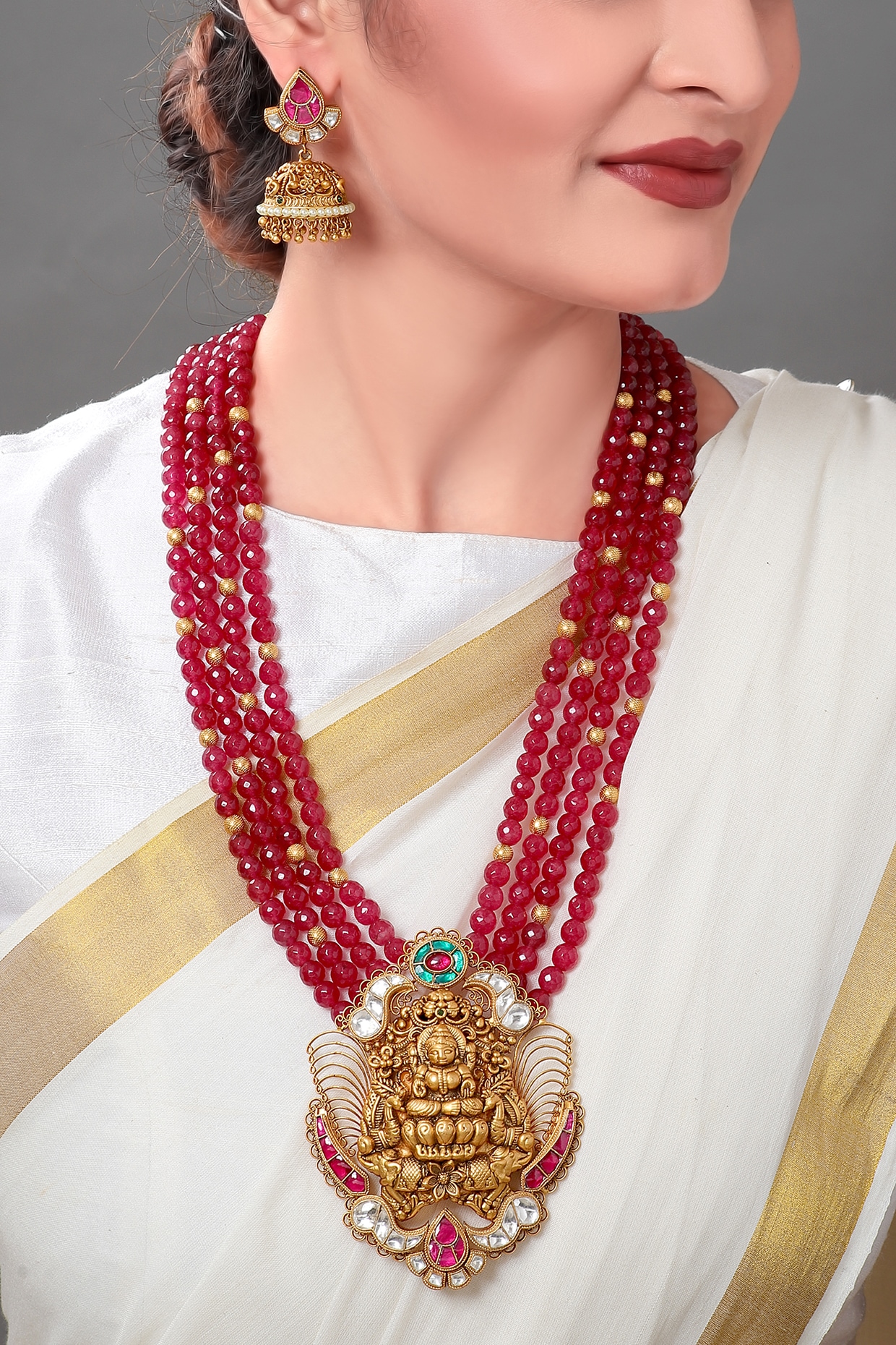 Gold Plated Polki Pendant Necklace Set 