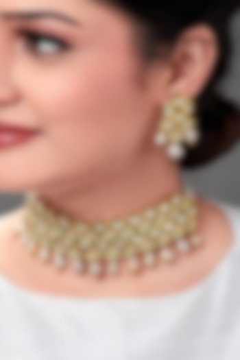 Gold Plated Polki & Pearl Necklace Set by Joules By Radhika