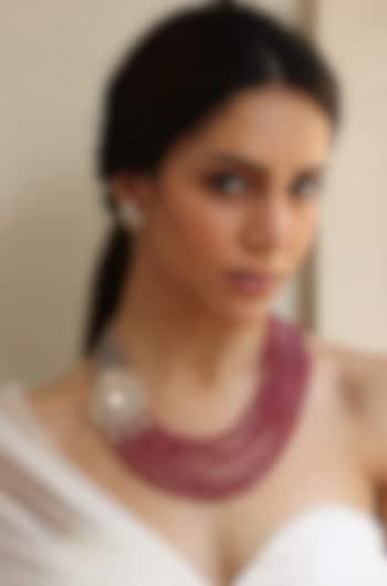 Gold Finish Pink Stone Necklace Set by Joules By Radhika at Pernia's Pop Up Shop