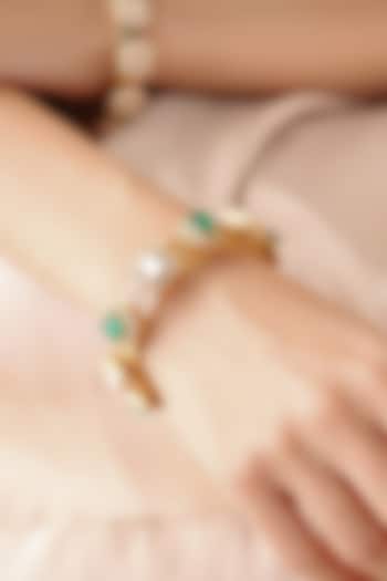Gold Finish Square Stone Bangle by Joules By Radhika at Pernia's Pop Up Shop