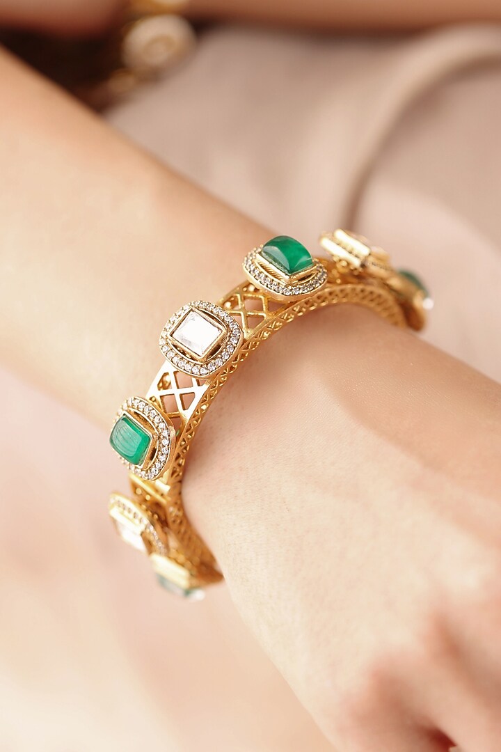 Gold Finish Square Stone Bangle by Joules By Radhika at Pernia's Pop Up Shop
